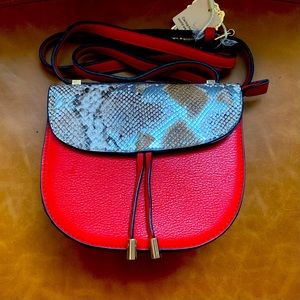Red & Metallic Snake Print Satchel Bag
